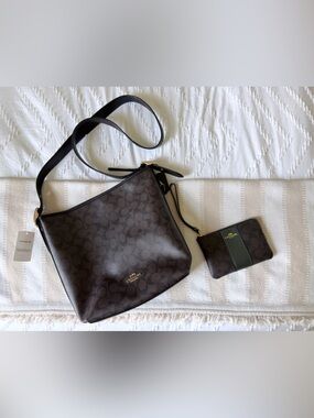 Coach Brown Signature Bag with Matching Wristlet Zip Top Brown Monogram Classic
